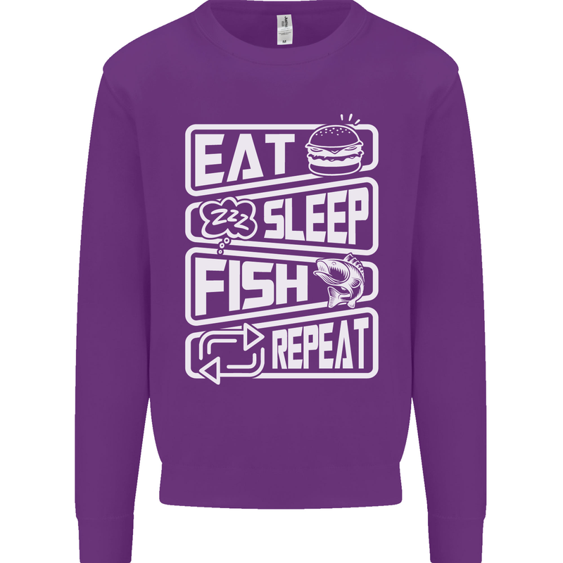 Eat Sleep Fish Funny Fishing Fisherman Kids Sweatshirt Jumper Purple