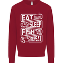 Eat Sleep Fish Funny Fishing Fisherman Kids Sweatshirt Jumper Red
