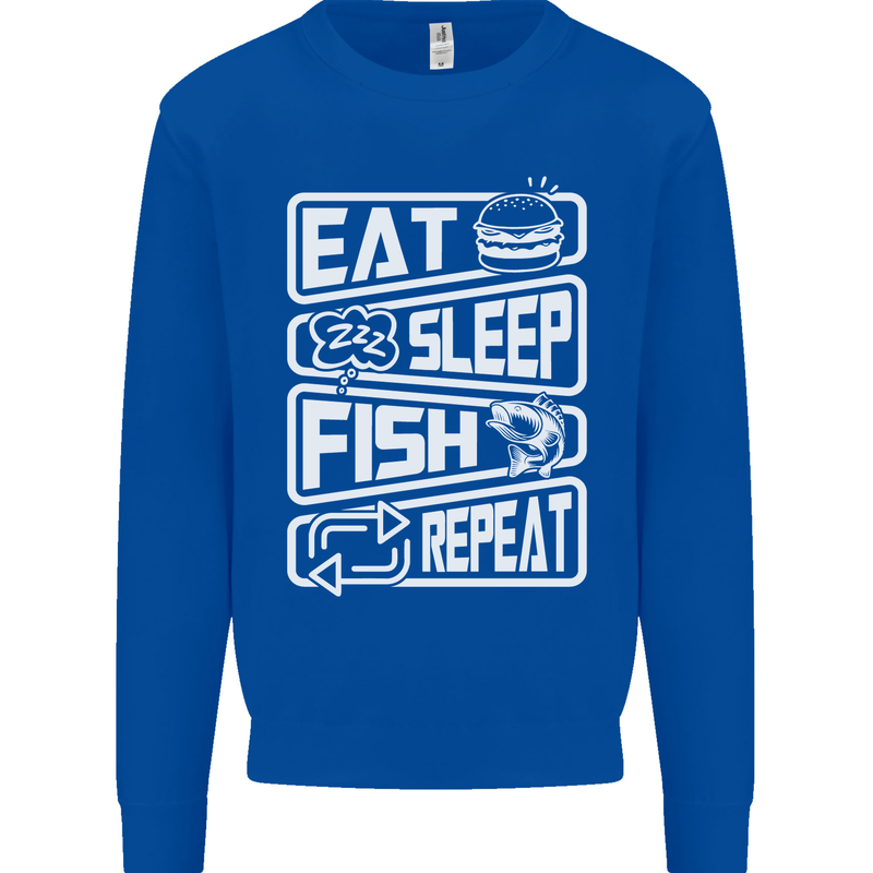 Eat Sleep Fish Funny Fishing Fisherman Kids Sweatshirt Jumper Royal Blue
