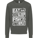 Eat Sleep Fish Funny Fishing Fisherman Kids Sweatshirt Jumper Storm Grey