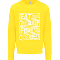 Eat Sleep Fish Funny Fishing Fisherman Kids Sweatshirt Jumper Yellow