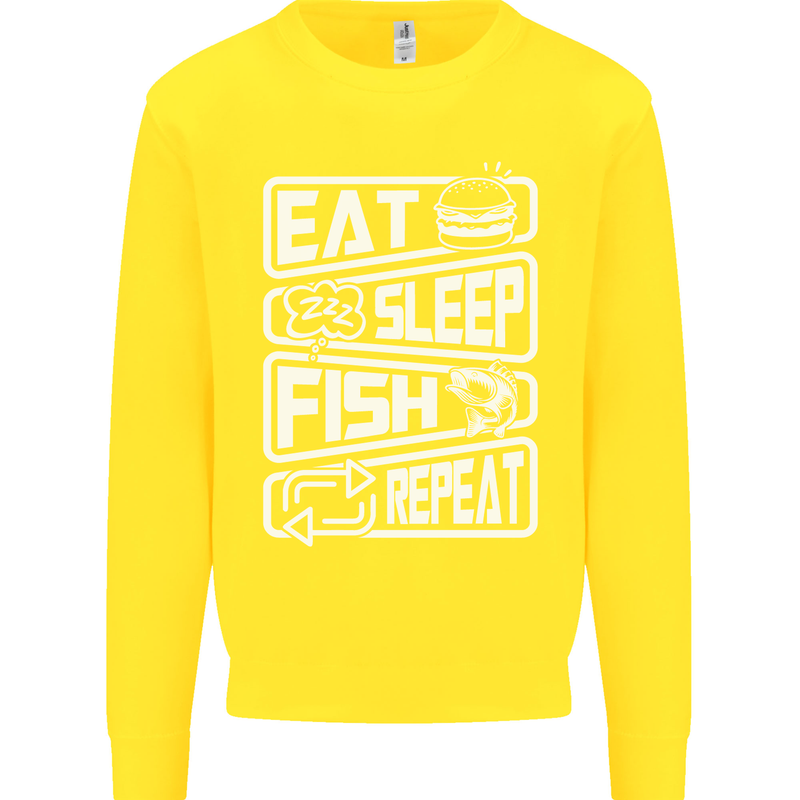 Eat Sleep Fish Funny Fishing Fisherman Kids Sweatshirt Jumper Yellow