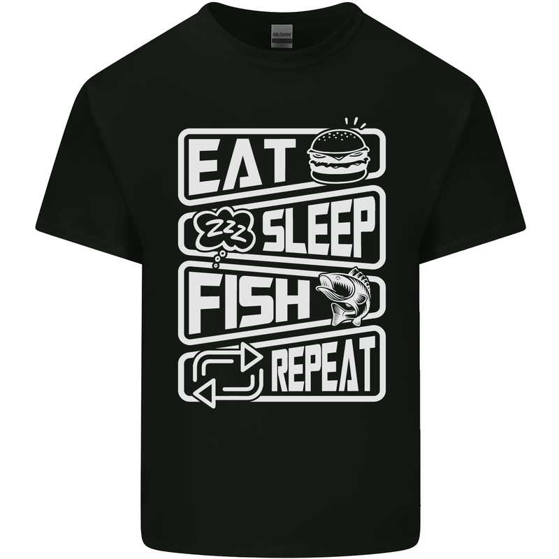 Eat Sleep Fish Funny Fishing Fisherman Mens Cotton T-Shirt Tee Top Black