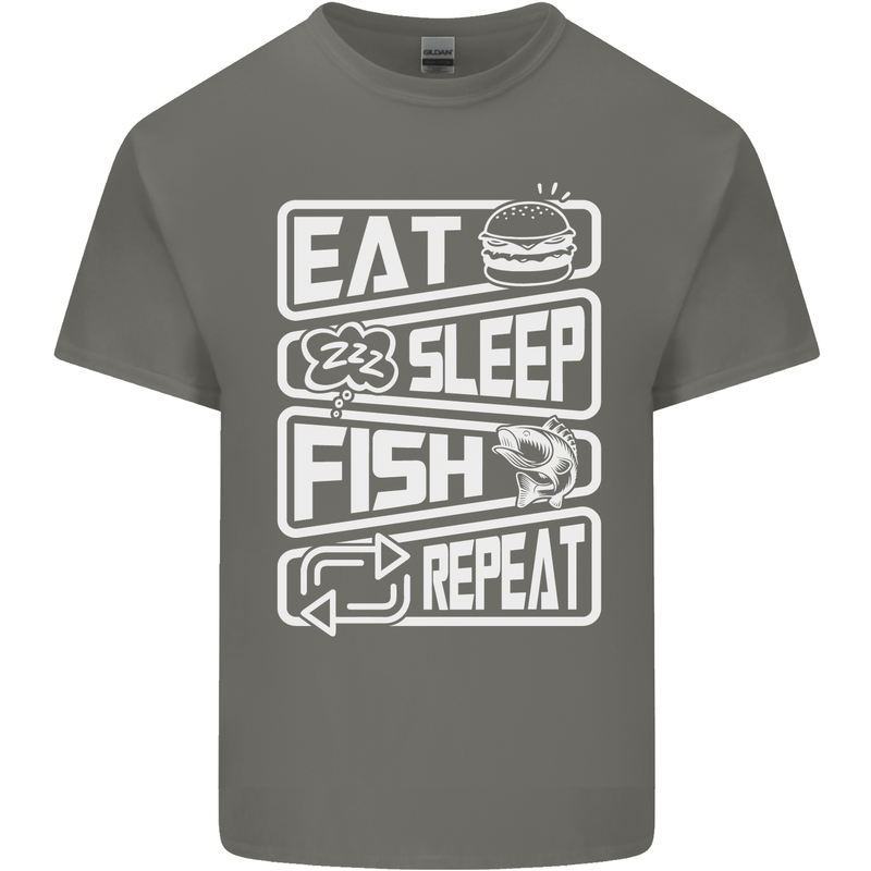 Eat Sleep Fish Funny Fishing Fisherman Mens Cotton T-Shirt Tee Top Charcoal