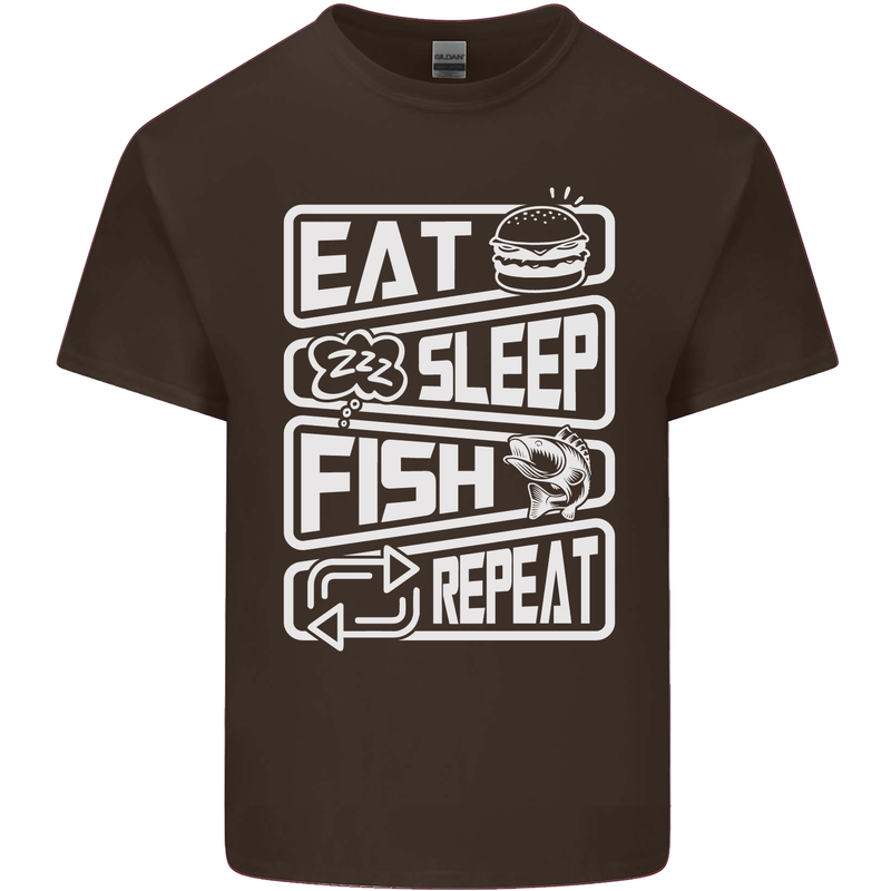 Eat Sleep Fish Funny Fishing Fisherman Mens Cotton T-Shirt Tee Top Dark Chocolate