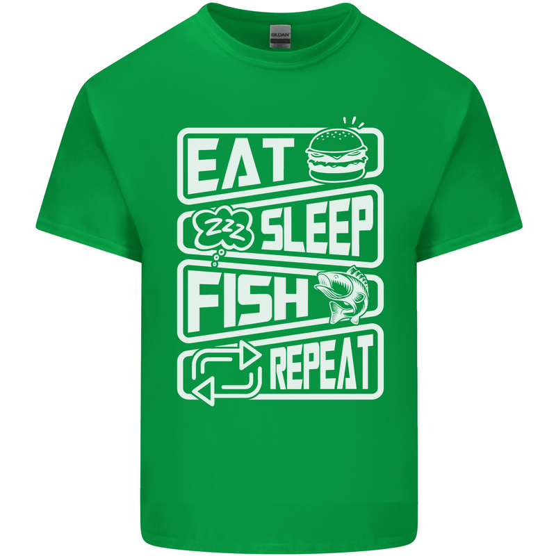 Eat Sleep Fish Funny Fishing Fisherman Mens Cotton T-Shirt Tee Top Irish Green