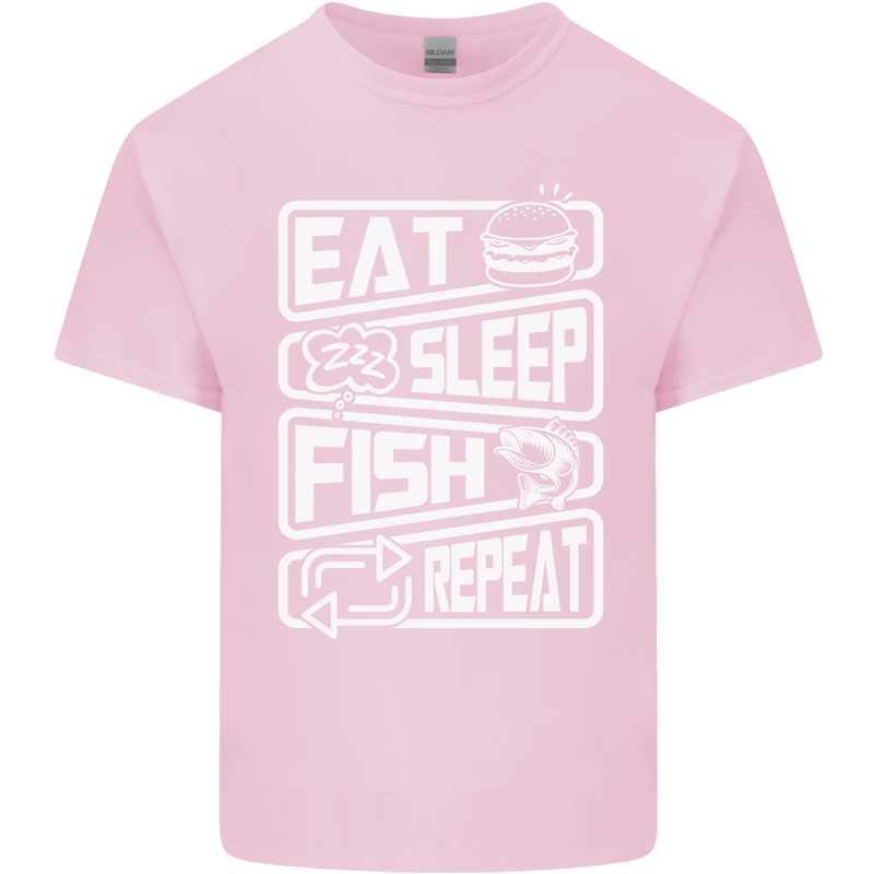 Eat Sleep Fish Funny Fishing Fisherman Mens Cotton T-Shirt Tee Top Light Pink