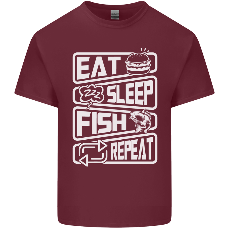 Eat Sleep Fish Funny Fishing Fisherman Mens Cotton T-Shirt Tee Top Maroon