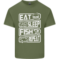 Eat Sleep Fish Funny Fishing Fisherman Mens Cotton T-Shirt Tee Top Military Green