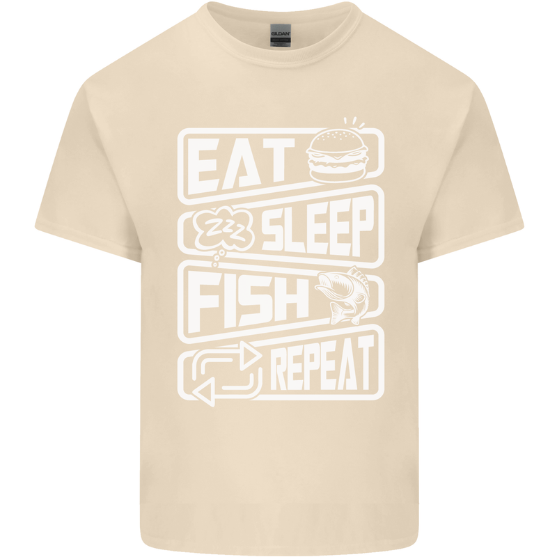 Eat Sleep Fish Funny Fishing Fisherman Mens Cotton T-Shirt Tee Top Natural