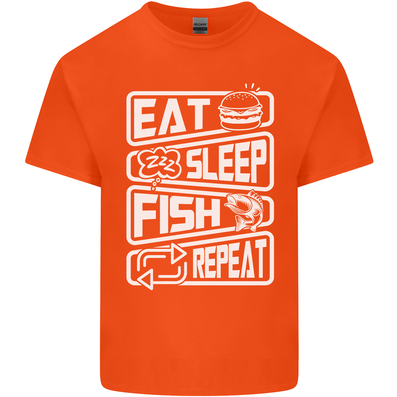 Eat Sleep Fish Funny Fishing Fisherman Mens Cotton T-Shirt Tee Top Orange