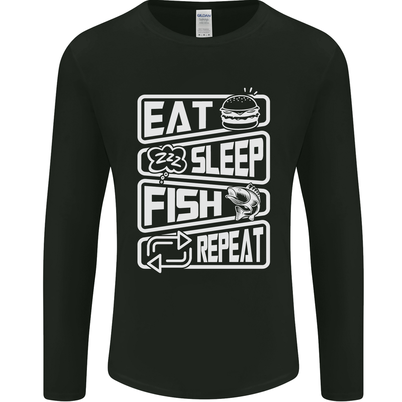 Eat Sleep Fish Funny Fishing Fisherman Mens Long Sleeve T-Shirt Black