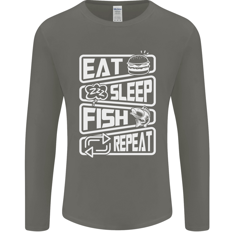 Eat Sleep Fish Funny Fishing Fisherman Mens Long Sleeve T-Shirt Charcoal