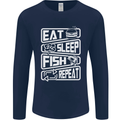 Eat Sleep Fish Funny Fishing Fisherman Mens Long Sleeve T-Shirt Navy Blue