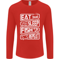 Eat Sleep Fish Funny Fishing Fisherman Mens Long Sleeve T-Shirt Red