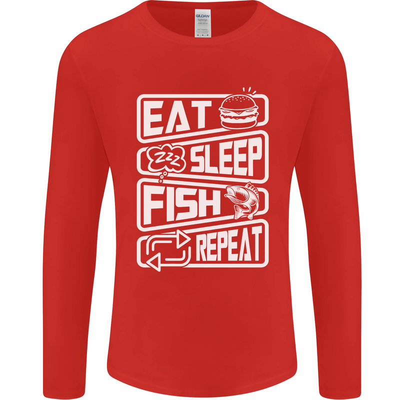 Eat Sleep Fish Funny Fishing Fisherman Mens Long Sleeve T-Shirt Red