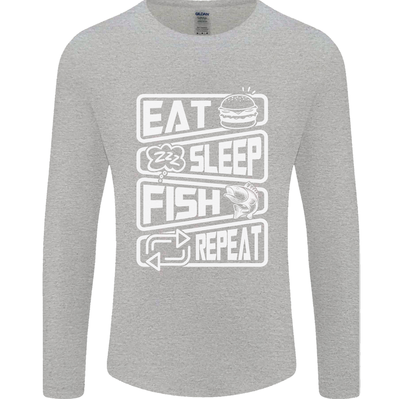 Eat Sleep Fish Funny Fishing Fisherman Mens Long Sleeve T-Shirt Sports Grey