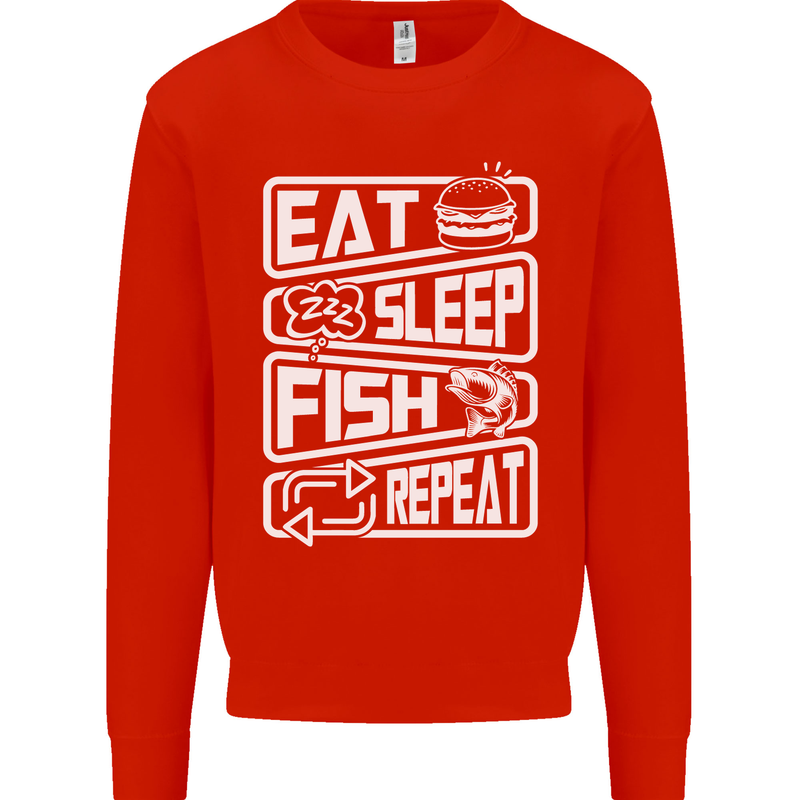 Eat Sleep Fish Funny Fishing Fisherman Mens Sweatshirt Jumper Bright Red