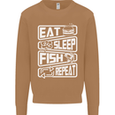 Eat Sleep Fish Funny Fishing Fisherman Mens Sweatshirt Jumper Caramel Latte