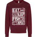 Eat Sleep Fish Funny Fishing Fisherman Mens Sweatshirt Jumper Maroon