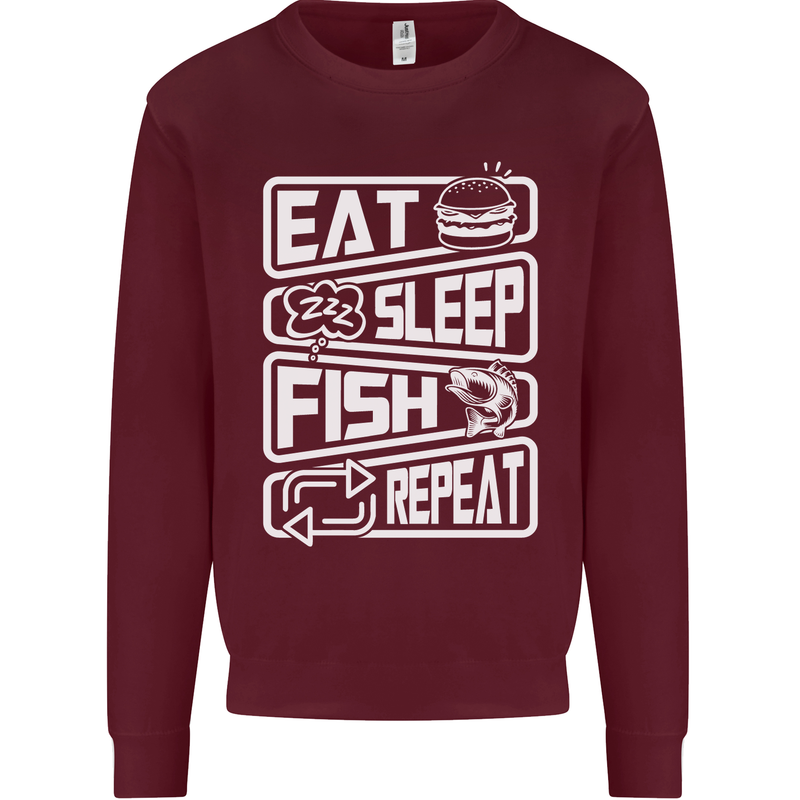 Eat Sleep Fish Funny Fishing Fisherman Mens Sweatshirt Jumper Maroon