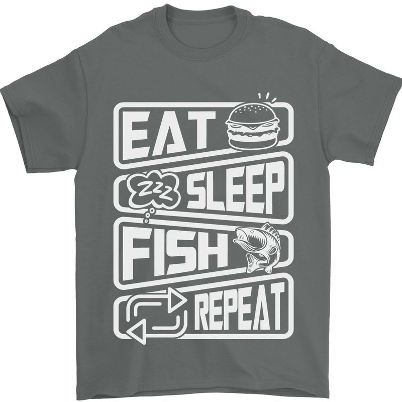 Eat Sleep Fish Funny Fishing Fisherman Mens T-Shirt Cotton Gildan Charcoal