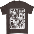 Eat Sleep Fish Funny Fishing Fisherman Mens T-Shirt Cotton Gildan Dark Chocolate