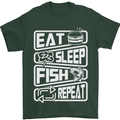 Eat Sleep Fish Funny Fishing Fisherman Mens T-Shirt Cotton Gildan Forest Green