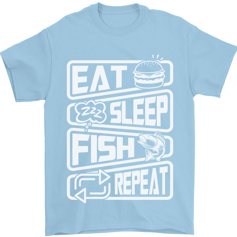 Eat Sleep Fish Funny Fishing Fisherman Mens T-Shirt Cotton Gildan Light Blue