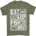 Eat Sleep Fish Funny Fishing Fisherman Mens T-Shirt Cotton Gildan Military Green