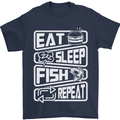 Eat Sleep Fish Funny Fishing Fisherman Mens T-Shirt Cotton Gildan Navy Blue