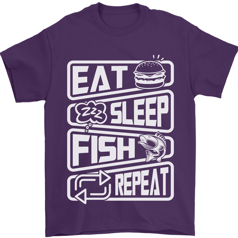 Eat Sleep Fish Funny Fishing Fisherman Mens T-Shirt Cotton Gildan Purple