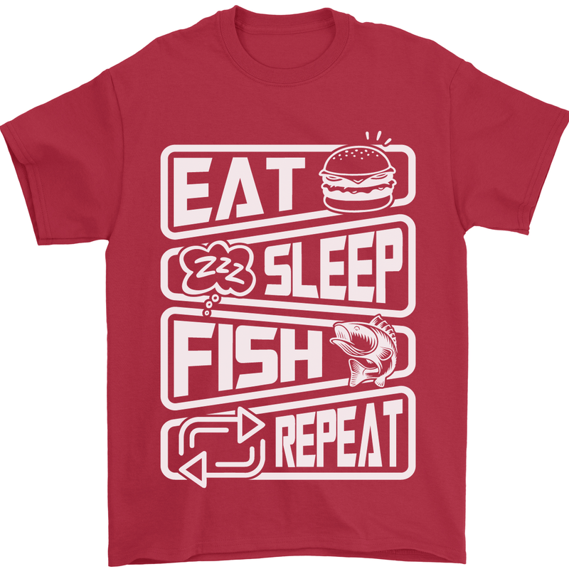 Eat Sleep Fish Funny Fishing Fisherman Mens T-Shirt Cotton Gildan Red