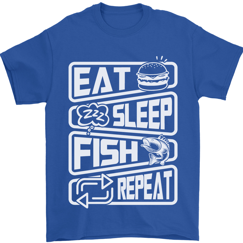 Eat Sleep Fish Funny Fishing Fisherman Mens T-Shirt Cotton Gildan Royal Blue