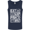 Eat Sleep Fish Funny Fishing Fisherman Mens Vest Tank Top Navy Blue