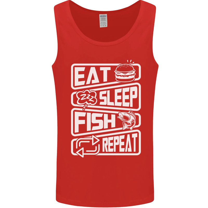 Eat Sleep Fish Funny Fishing Fisherman Mens Vest Tank Top Red