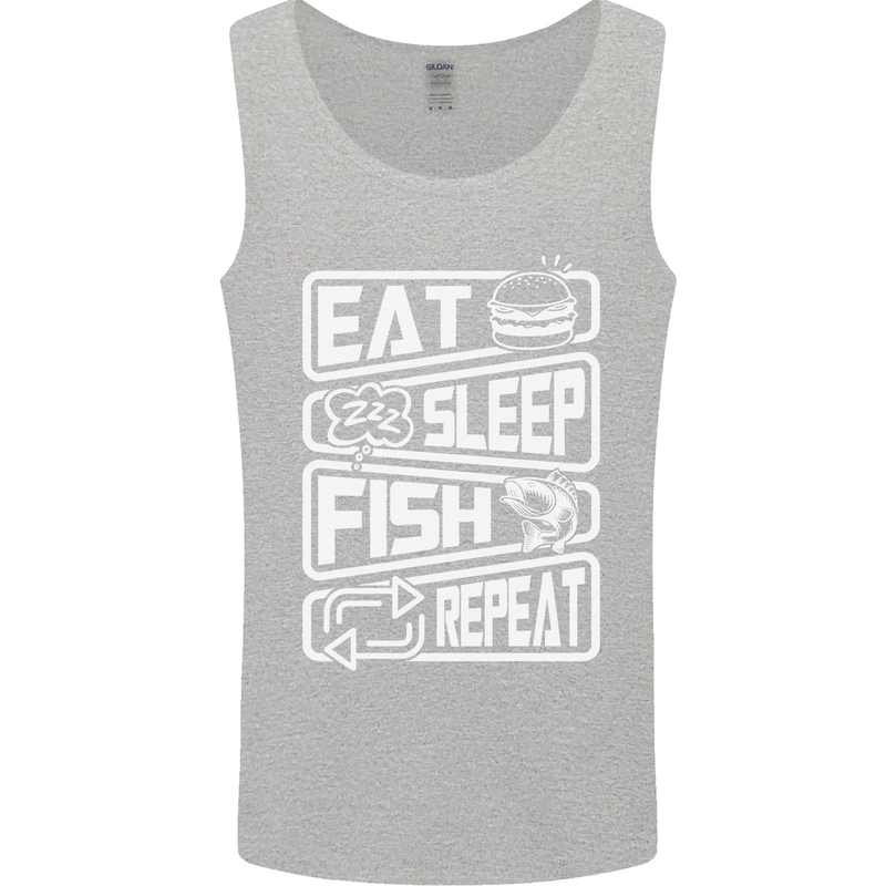 Eat Sleep Fish Funny Fishing Fisherman Mens Vest Tank Top Sports Grey