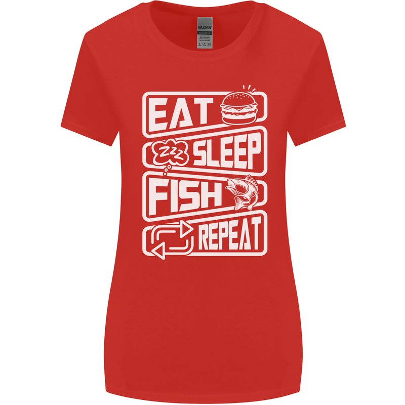 Eat Sleep Fish Funny Fishing Fisherman Womens Wider Cut T-Shirt Red