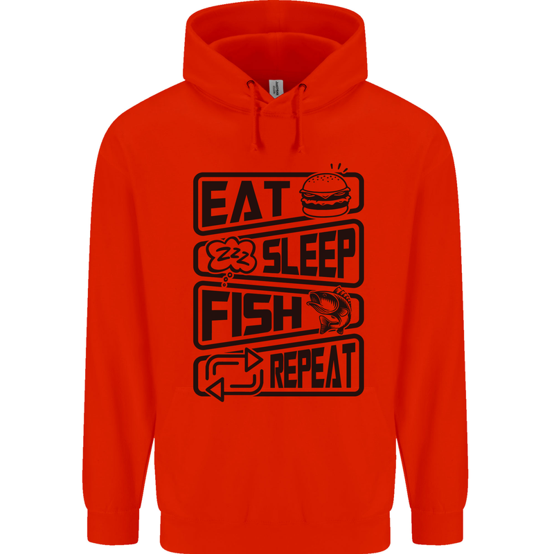 Eat Sleep Fish Repeat Funny Fishing Childrens Kids Hoodie Bright Red