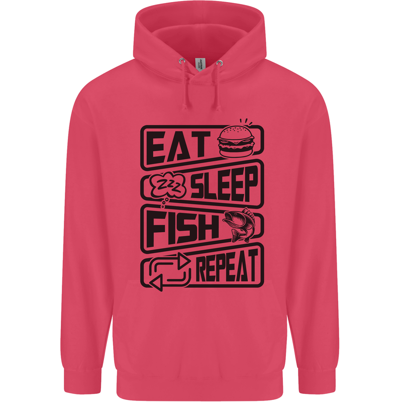 Eat Sleep Fish Repeat Funny Fishing Childrens Kids Hoodie Heliconia