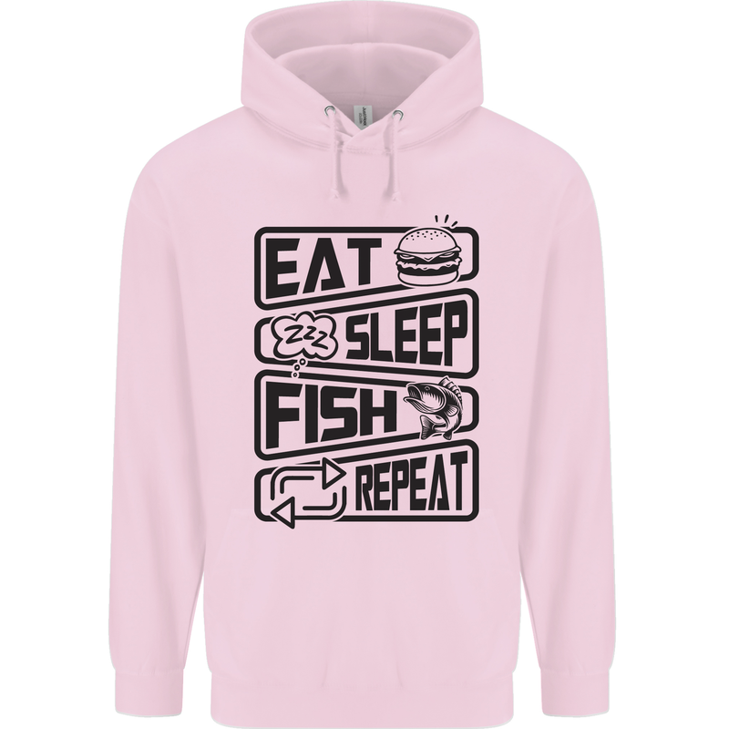 Eat Sleep Fish Repeat Funny Fishing Childrens Kids Hoodie Light Pink