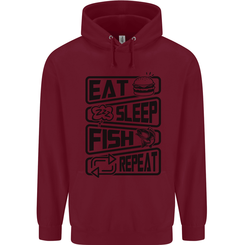 Eat Sleep Fish Repeat Funny Fishing Childrens Kids Hoodie Maroon