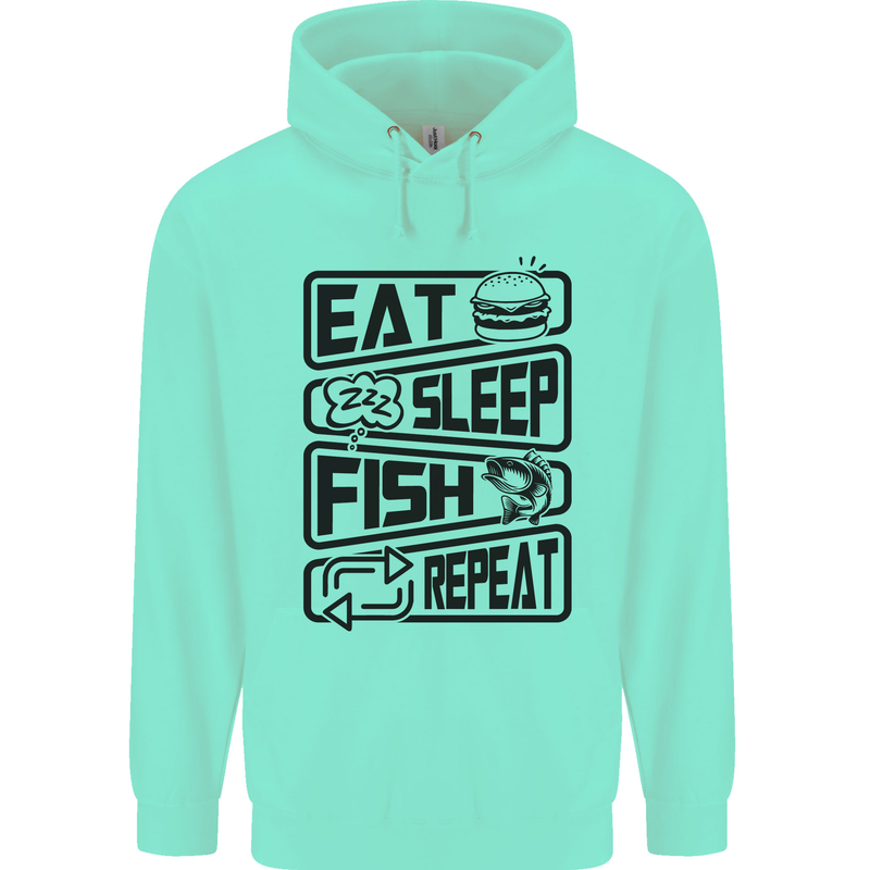 Eat Sleep Fish Repeat Funny Fishing Childrens Kids Hoodie Peppermint