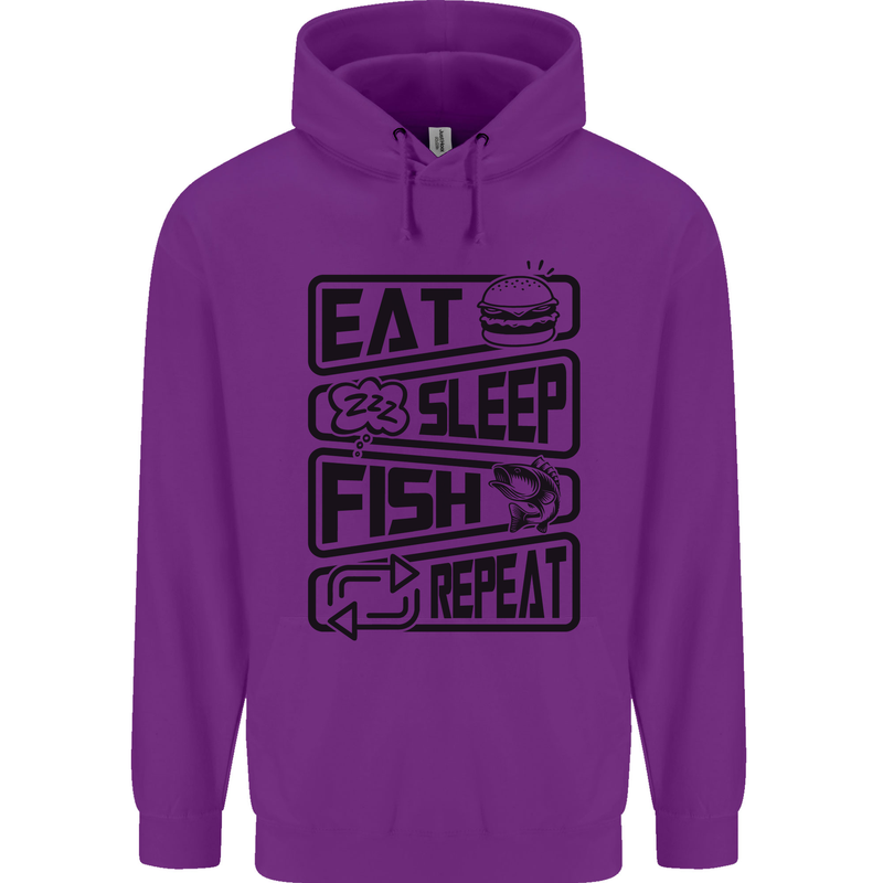 Eat Sleep Fish Repeat Funny Fishing Childrens Kids Hoodie Purple