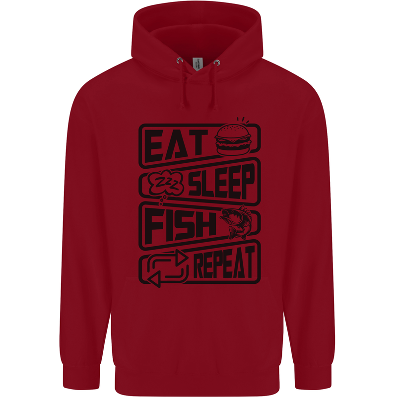 Eat Sleep Fish Repeat Funny Fishing Childrens Kids Hoodie Red