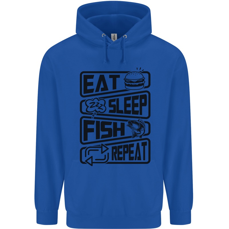 Eat Sleep Fish Repeat Funny Fishing Childrens Kids Hoodie Royal Blue