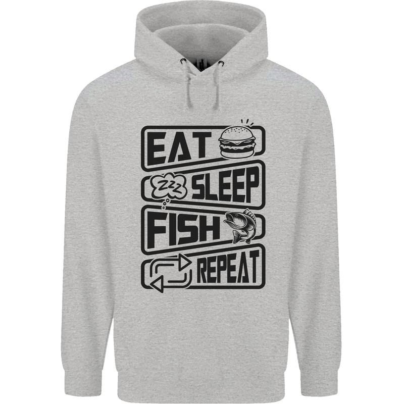 Eat Sleep Fish Repeat Funny Fishing Childrens Kids Hoodie Sports Grey