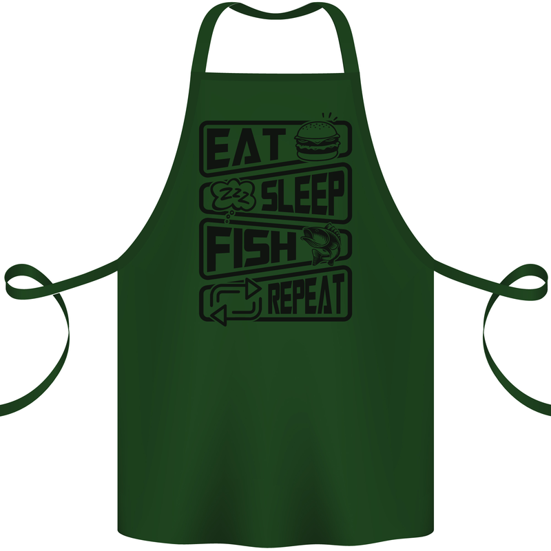 Eat Sleep Fish Repeat Funny Fishing Cotton Apron 100% Organic Forest Green