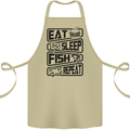 Eat Sleep Fish Repeat Funny Fishing Cotton Apron 100% Organic Khaki