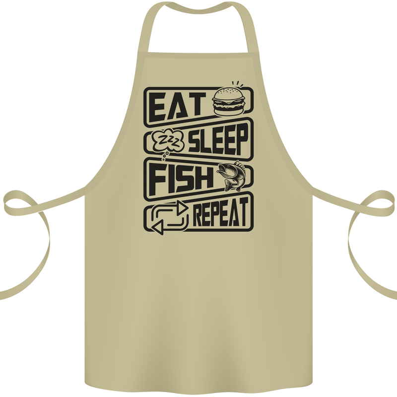 Eat Sleep Fish Repeat Funny Fishing Cotton Apron 100% Organic Khaki